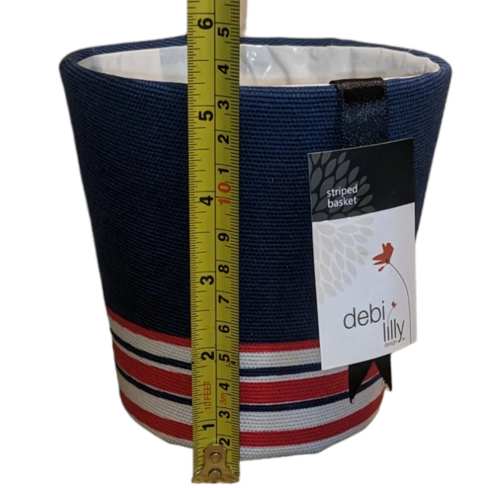 Debi Lilly Striped Basket Planter Pot Covers in Navy Blue, White & Red Set of 4 - Picture 4 of 9